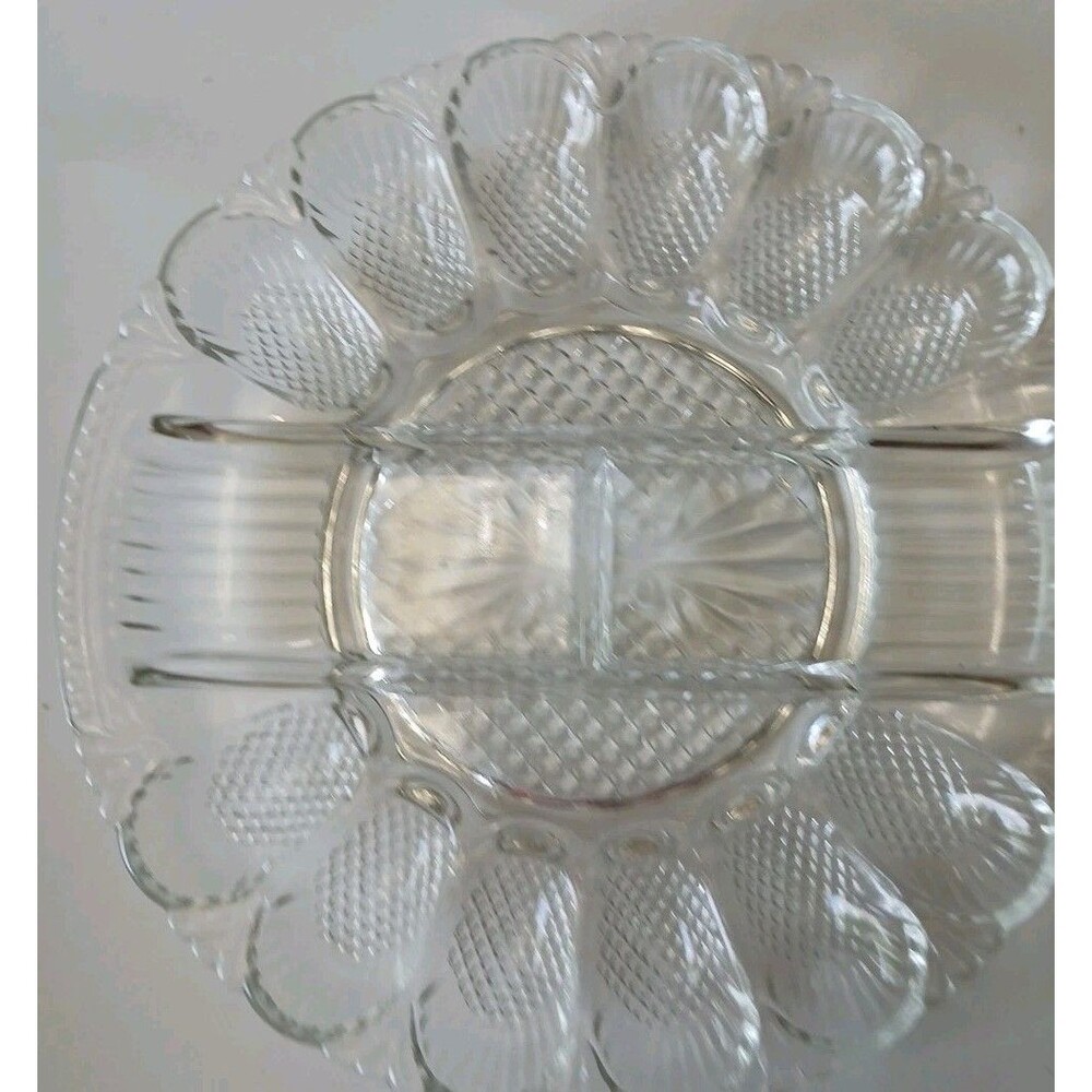 Vintage L. E. Smith Glass Deviled Egg Hors D'Oeuvres Serving Plate Platter